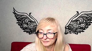 Blonde amateur MILF with glasses chatting on webcam show