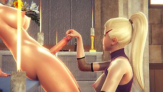 Tsunade futanari gets a handjob from Ino in the temple