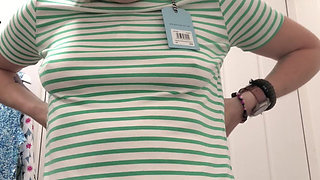 Braless, Commando, Tattooed Chick Trying on New Clothes. Part 1 of 2.