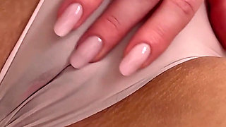 Camel Toe Pussy Through Transparent Beige Panties. Sweet Soaking Pussy View
