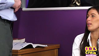 CFNM secretary sucking and jerks off boss male pole in office