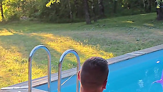 My Cuckold Guy Films a Lover Fucking Me Hard on the Pool Terrace