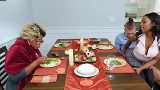 Dark-skinned bitch Sarah Banks gets banged on the table