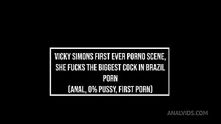Vicky Simons First Ever Porno Scene, She Fucks The Biggest Cock