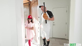 A petite beauty can't resist an excited member of her baseball coach.