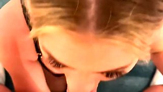 Blonde beauty in lingerie gives perfect blowjob in POV