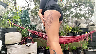 Outdoor Piss on the Plant, Strip and Squat in the Garden