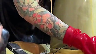 POV Latex Gloves Double Domme Hand Job Edging Tease with Electro Stim with Madame Li Ying and Our Rubber Gimp