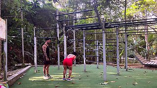 LunaBigBooty Dominates Pulldowns in Outdoor Yoga Full-Body Workout