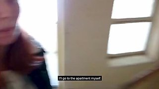 Stairwell Fuck With Parents Home - Redhead Swallows Cum - POV Teen