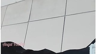 Girl Pissed On Panties And The Floor In A Public Toilet After Holding Urine For A Long Time