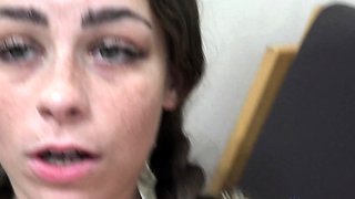 Brunette teen swallowing cum in POV blowjob