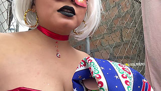 Christmas Exhibitionist Masturbates in Her Car - Intense Frolic Under Skirt and Climax