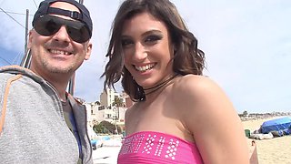 Latina bombshell Julia Roca teases in a short skirt before getting down to business