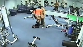 Security cam in the gym filming threesome fuck!