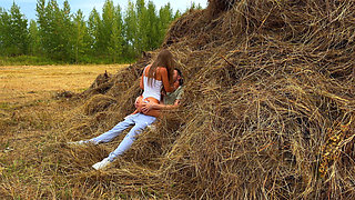 This Beauty Loves in a Public Place. Hayloft. Nature