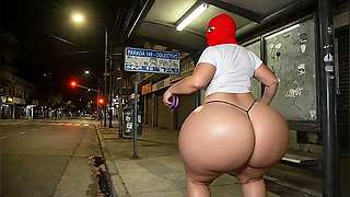 Big Ass Latina Waiting for the Bus in Tight Leggings