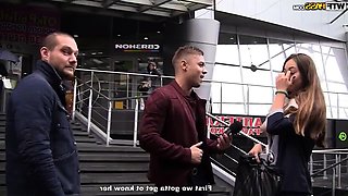 threesome in nature with cute blonde hooker