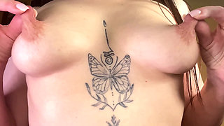 Kristi Ren Slaps Herself with a Whip and Sucks Her Long Nipples