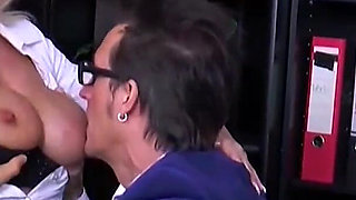 Hot blonde with huge tits seduced boss and fucks hard