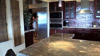 Tattooed busty brunette with foot fetish does hot footjob