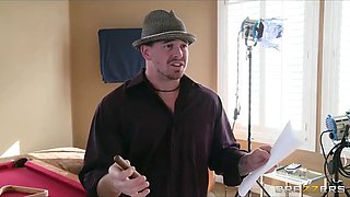 Busty brunette actress Amber Cox goes off script on set