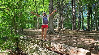 Sexy Hairy MILF Pissing on the Forest Trail While Hiking