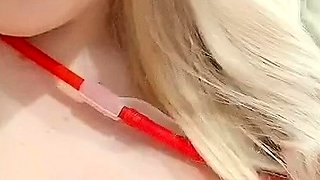 Amateur blonde tattooed babe toying her big cunt