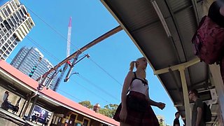 Schoolgirls with uniform upskirt voyeur