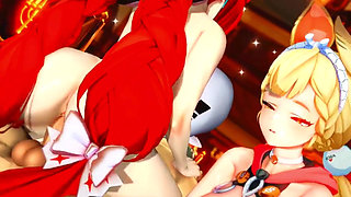 Zenless Zone Zero - FFM Yuzuha and Alice Swap Cock and Take Turns Riding - 3D Hentai Animations