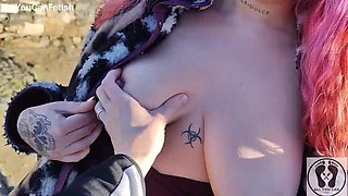 OUTDOOR PUBLIC BJ CUM IN MOUTH BOOBS BOUNCING IN A CASTLE