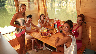 Petite horny lesbians craves orgy for mutual vagina fingering