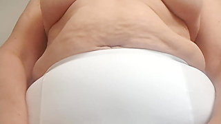 Mature stepmother showing her large panties to stepson on camera