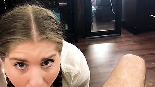 Brunette teen swallowing cum in POV blowjob