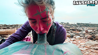 Outdoor BJ and Facial Slut Takes a Load in Public