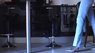 Shoeplay in Black Pantyhose and Pink Pumps