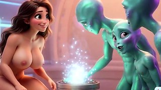 Sexy babe gets fucked by three aliens at once