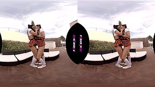 2 Lesbian Schoolgirls - Strapon Pussy Licking - Sexlikereal