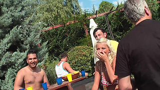 Wild Pool Party Orgy with Blondes Sucking Big Cocks