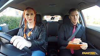 Faux driving school Ginger Big jugs and hairy ginger cunt in hot exam pound