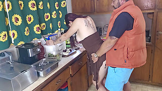 Bored and ignored girlfriend fucked while making dinner