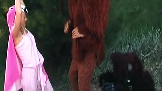 Mature Blonde MILF Sucks Hairy Bear Cock Outdoors