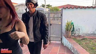Delivery boy delivers sausage to couple who likes threeway with another guy