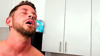 Handsome muscular jock gives rimjob