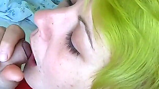 Cock and ball sucking blowjob with cum swallow