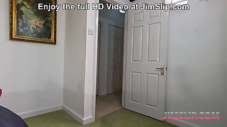 College Cheerleader Em Yang pays Old JimSlip a Visit