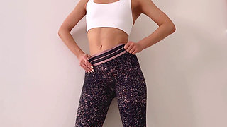 Gym Girl in Tight Pants Is Touching Herself and Rubbing Pussy Till Cums