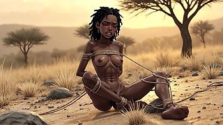 African Black Woman in Savanna Bondage - Scared but Extremely Horny Tight Pussy