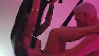 Hot sexy teacher, gets firmly fucked in a Pink sex swing . Horny and sexy couple fuck like crazy