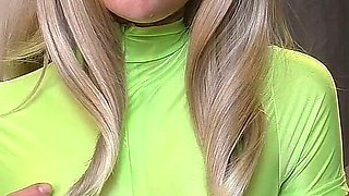 Blonde in Nylon Bodysuit Sucks Cock Beautifully and Swallows Cum